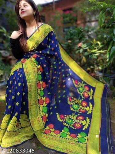 Black Ladies Printed Cotton Fancy Designer Saree For Party Wear