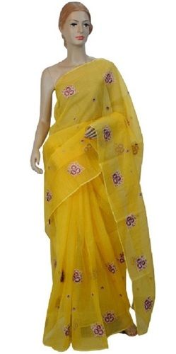 Yellow Party Wear Comfortable Skin-Friendly Printed Cotton Sarees For Ladies