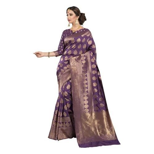 Purple South Style Party Wear Lightweight Printed Patch Work Silk Sarees For Ladies