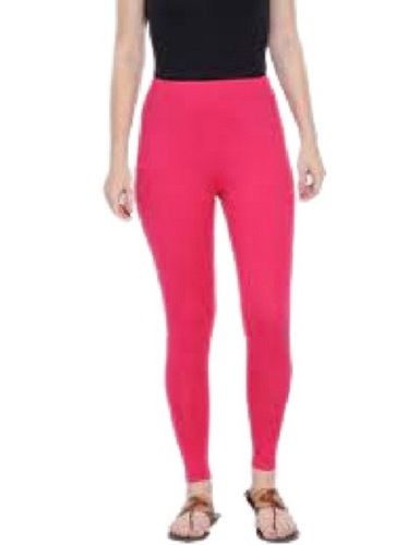 Pink Stretchable Stylish Plain Dyed Pattern Cotton Legging For Ladies 