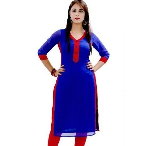 Washable And Breathable Plain Dyed Georgette Kurti Bust Size: 00 Inch (In)