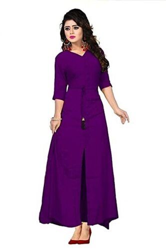 Purple Washable And Skin Friendly 3/4Th Sleeves Party Wear Designer Kurti For Ladies