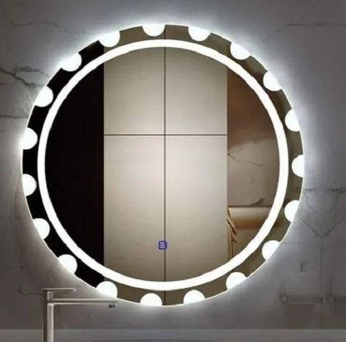 Silver 15 Inch Round Glossy Polished Led Glass Mirror