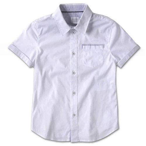 White Casual Wear Regular Fit Short Sleeve Classic Collar Plain Cotton Kids Shirt