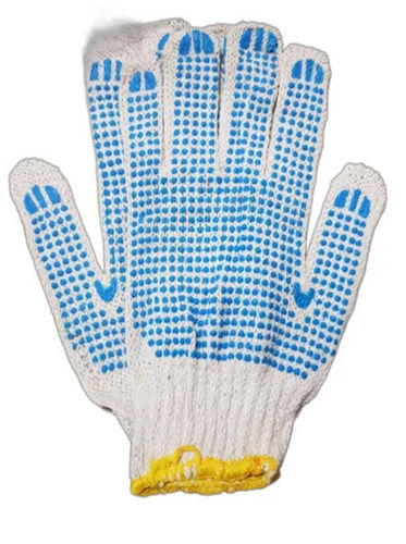 White And Blue Comfortable Fit Reusable Dotted Cotton Full Fingered Household Hand Gloves