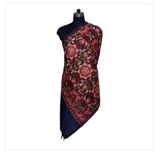 Casual Wear Designer Machine Made Woollen Ari Embroidered Shawl For Ladies