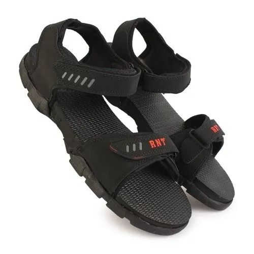 Black Comfortable Non Slip Poly Urethane Casual Sandal With Velcro Strap