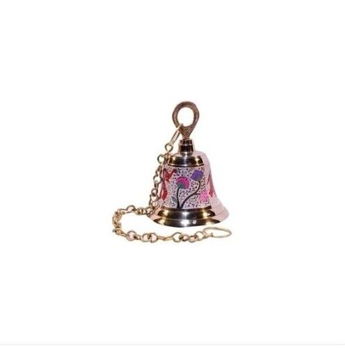 Indian Regional Style Temple Theme Smooth Shiny Printed Brass Hanging Bell