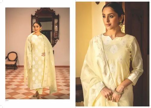 White Ladies Plain Cotton Salwar Suits With Dupatta For Casual Wear