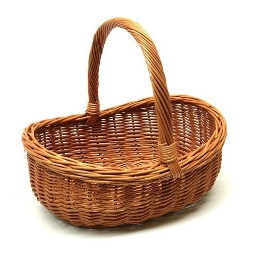 Brown Matte Finished Solid Wooden Basket For Shopping Use With Handle