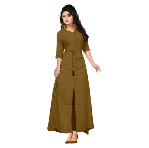 Modern 3By 4Th Sleeve Casual Wear Plain Rayon Long Kurti For Ladies  Bust Size: 32 Inch (In)