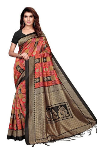 Winter Multicolor Printed Party Wear Art Silk Saree With Blouse Piece