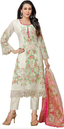 White No Fade Full Sleeve Cotton Embroidery Ladies Suits With Dupatta