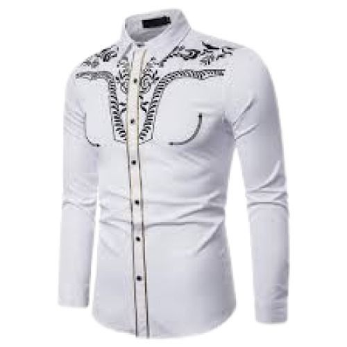 Party Wear Full Sleeve Breathable Embroidered Button Down Rayon Shirt For Men Chest Size: 44-46 Inch