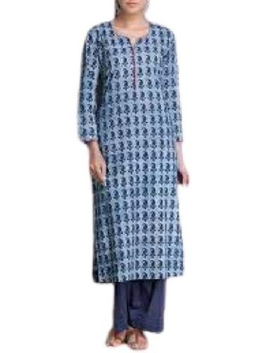 Printed V-neck Simple Full Sleeve Daily Wear Cotton Kurti For Ladies