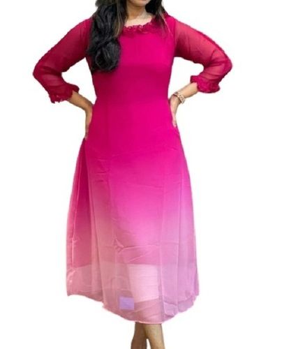 Round Neck Plain 3/4Th Sleeve Casual Wear Modern Georgette Kurti For Ladies Bust Size: 20  Centimeter (Cm)