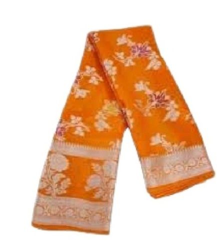 Orange With White Casual Wear Breathable Comfortable Printed Chiffon Saree For Ladies