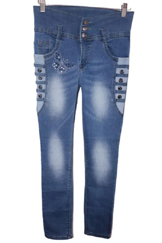 Women Slim Fit Casual Wear Stretchable High Waist Washed Blue Denim Jean Fabric Weight: 50 Grams (G)