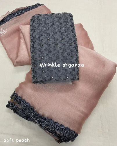 AK D-2 Dark Stone Grey Edition Wrinkle Organza Saree With Zari Work Blouse