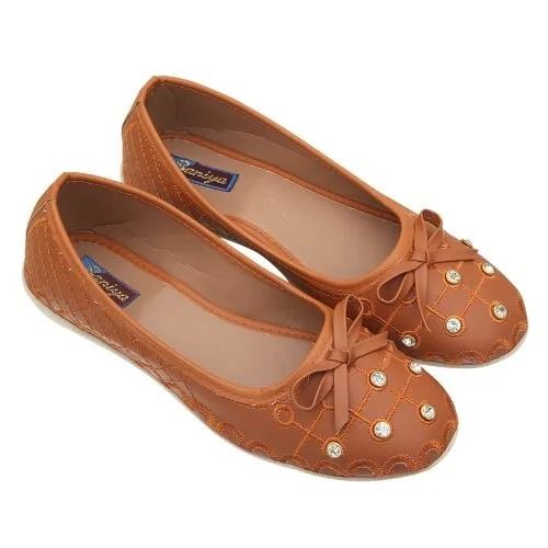 Brown Comfortable Breathable Flat-Sole Leather Belly Shoes For Ladies