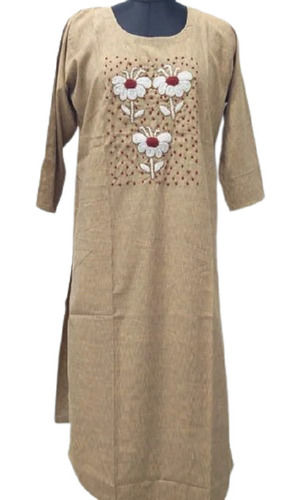 Embroidered Comfortable 3-4Th Sleeves Round Neck Cotton Casual Ladies Kurti Bust Size: 38-42 Inch (In)