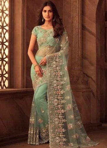 Ladies Designer Net Cotton Saree With Unstitched Blouse For Party Wear