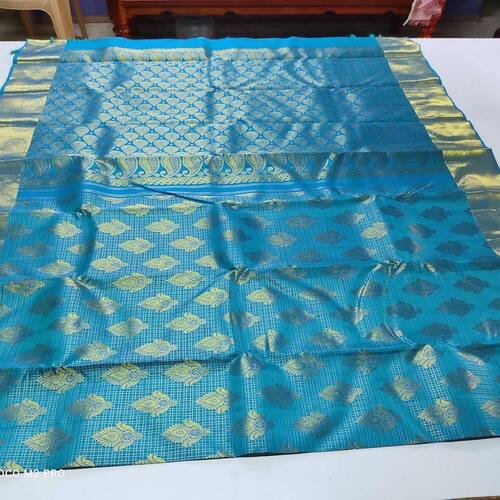 Blue Ladies Printed Bridal Wear Silk Saree