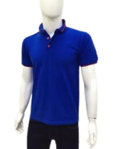 Mens Navy Blue Polo Neck Short Sleeves Cotton T Shirts Gender: Male