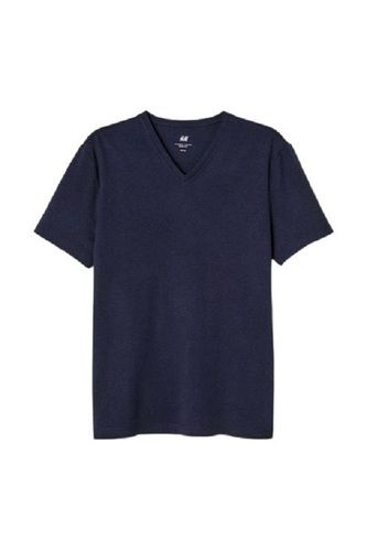 Dark Navy Blue Mens V Neck Short Sleeve Plain Casual Wear Cotton T Shirts