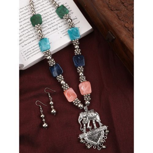 Necklaces Handmade Multicolor Beads Silver Oxidized Jewellery Set