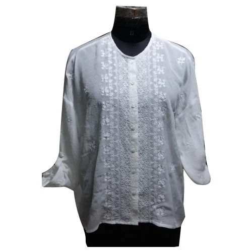 Mandarin Lightweight Collar Embroidered Casual Wear Viscose Stylish Ladies Tops