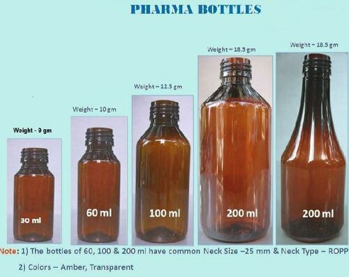 PET Plastic Bottle With Caps For Pharmaceutical Usage, Size 30ml, 60ml, 100ml, 200ml