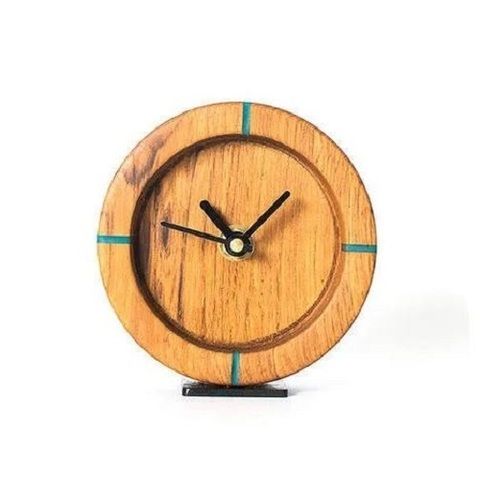 Round Analog Wooden Table Clock For Home