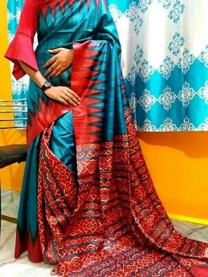 Tassar Ghicha Printed Handloom Silk Sarees