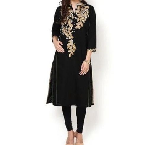 3/4 Sleeve Party Wear Cotton Fancy Embroidered Kurti For Ladies