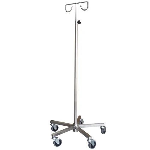 Silver 6 Foot Long Portable Double Hook Stainless Steel Iv Stand For Hospital Use