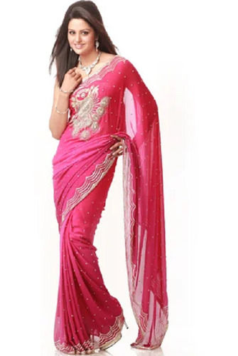 Pink Bollywood Georgette Zari Work Embroidered Party Wear Designer Sarees