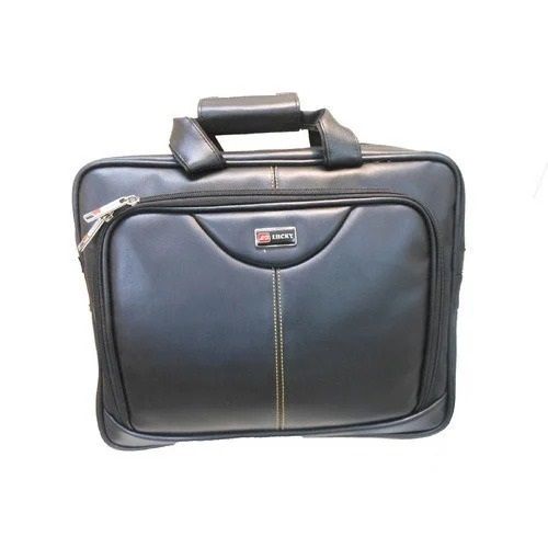 Black Easy To Use Modern Plain Rectangular Zip Closure Leather Executive Bags For Office