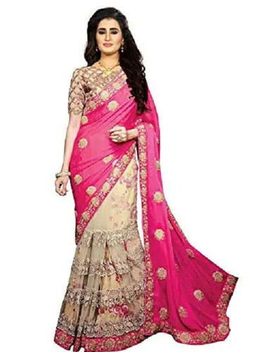 Designer Party Wear Fully Stitched Ready To Wear Lehenga Embroidered Saree  With Blouse