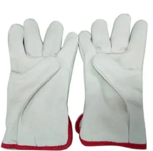 White Plain Full Finger Leather Hand Gloves