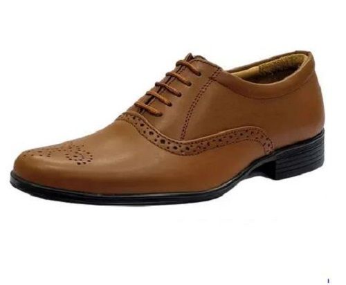 Breathable Plain Lace Closure Brown Leather Formal Shoes For Mens