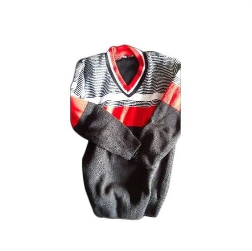 Printed Logo Plain Dyed V Neck Full Sleeves Uniform Woolen Sweater For Boys