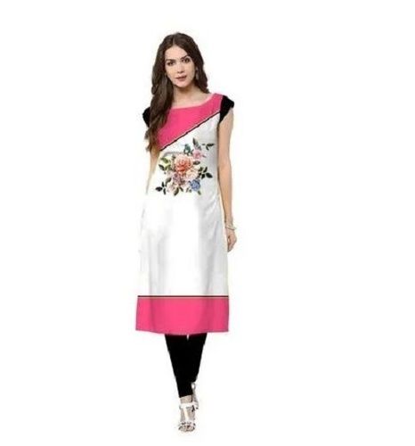 Sleeveless Casual Wear Straight Rayon Designer Kurti For Ladies