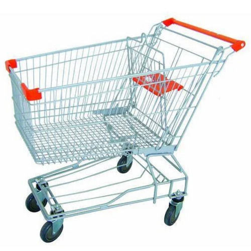 Silver Zinc Plated Malls And Super Markets Stainless Steel Shopping Trolley