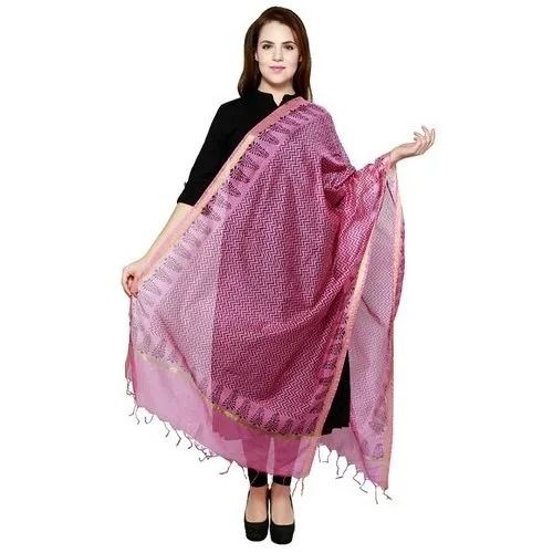 Pink 2.5 Meter Washable And Lightweight Plain Cotton Dupatta For Ladies