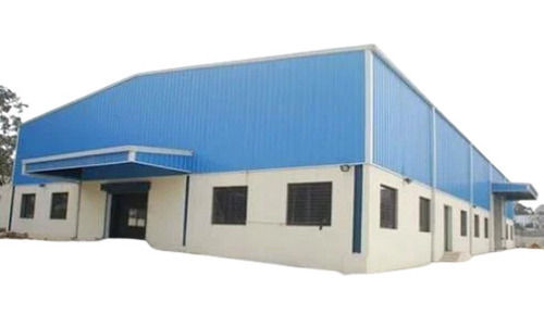 Blue And White 5.3 Mm Thick Color Coated Matte Finished Mild Steel Prefabricated Warehouses