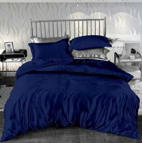 Blue 7.1X 8 Feet King Plain Satin Bed Sheet With 2 Pillowcase