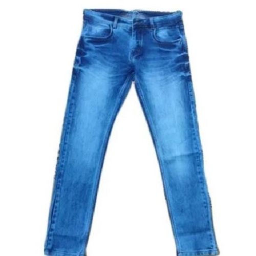 Casual Wear Regular Fit Ankle Length Breathable Plain Blue Denim Straight Jeans for Men