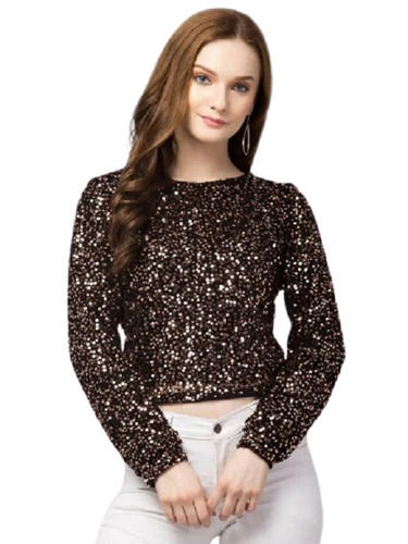 Girls Modern Fancy Top - Polyester, Size M, Brown | Breathable, Quick Dry, Anti-Wrinkle, Cool Pass, Machine Washable, Full Sleeves, Knitted Pattern, No Pockets, Shrink and Tear Resistant