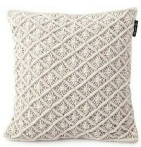 White 17X17 Inch Square Cotton Crosia Work Crochet Cushion